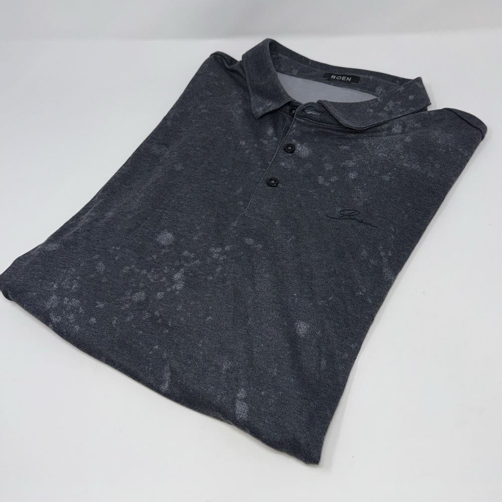 BOEN Mens XL Polo Shirt Gray/Blue Cloud Wash Peruvian Cotton Luxury